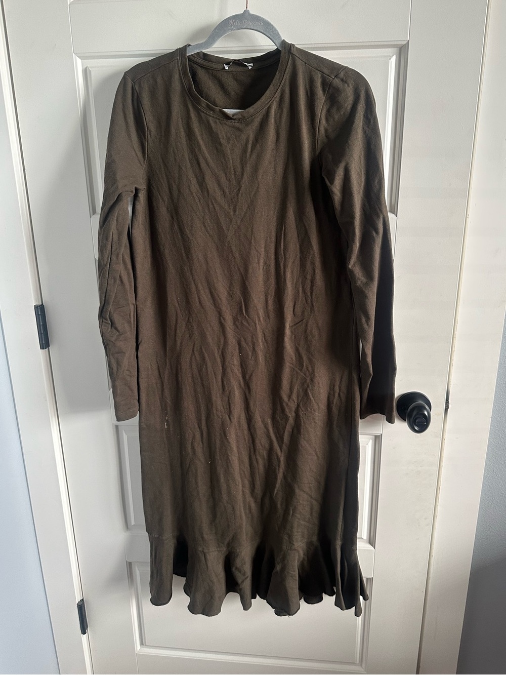 Zara Trafaluc Medium Brown Long Sleeve Midi Dress Ruffle Hem Minimalist Y2K